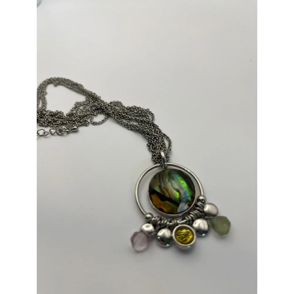 Lia Sophia Opulent Abalone Crystal Silver Tone Multi Strand Necklace Boho